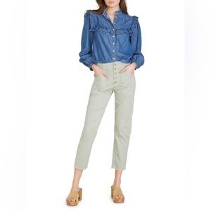 Veronica Beard Tes Ruffle Chambray Denim Blouse 8